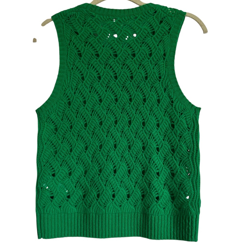 J.Crew Cashmere Pointelle Sweater Vest Green Preppy Classic Knit Size S - Picture 4 of 11